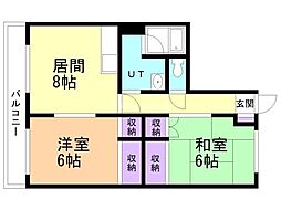 青山ハイツ 2DKの間取図画像