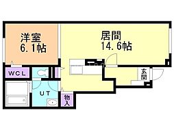 ドリーム江別I 1LDKの間取図画像