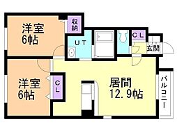 牧場壱番館 2LDKの間取図画像