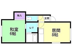 なかよしハイツA 1LDKの間取図画像