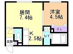 江別市東野幌本町マンション 1LDKの間取図画像