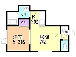 プルメリア若葉 1LDKの間取図画像