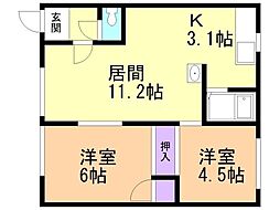 ハイツ林C棟 2LDKの間取図画像