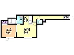 MKガーデン野幌 1LDKの間取図画像