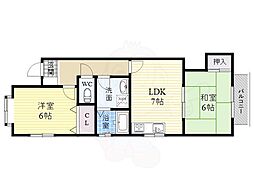 オーク西難波 2DKの間取図画像