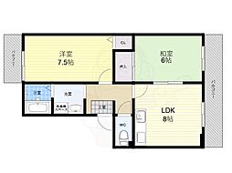 グレイス西難波 2LDKの間取図画像