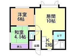 スカイハイツ2 2LDKの間取図画像