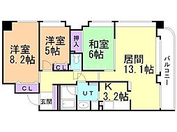 ライオンズヴィアーレ大通 9階3LDKの間取り