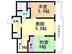東急ドエルアルス円山公園 2階2LDKの間取り