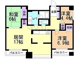 ヴィルヌーブ円山 8階3LDKの間取り