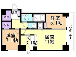 ライラックコート円山大通 3階2LDKの間取り