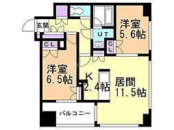 ラフィネタワー札幌南3条 4階2LDKの間取り