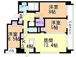 レジディア南一条イースト 13階3LDKの間取り