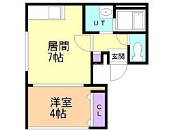 ラフィーネ南15条 2階1DKの間取り