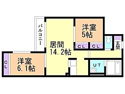 Ｃ‘ｅｓｔ　ｌａ　ｖｉｅ（セラヴィ） 2階2LDKの間取り