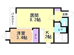 クラージュ行啓2 1LDKの間取図画像