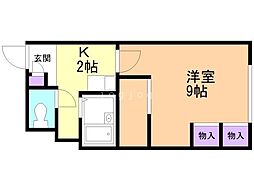 レオパレスセントラル南4条Ａ 2階1Kの間取り