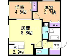 ラグゼ円山 2LDKの間取図画像