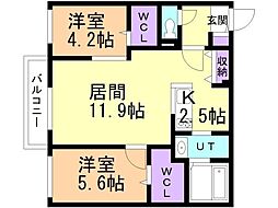 札幌市中央区南十三条西7丁目マンション 2LDKの間取図画像