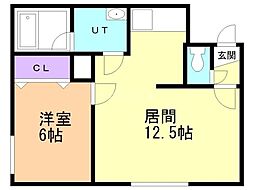 オーズ宮の森 1LDKの間取図画像