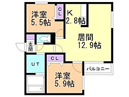 ZABO HILLS 旭山公園通り 2LDKの間取図画像