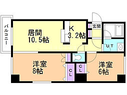 ポレール山鼻 2LDKの間取図画像