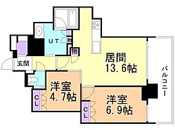 ザ・札幌タワーズイーストタワー 2LDKの間取図画像