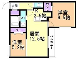 ウエリスアーバン南8条 2LDKの間取図画像