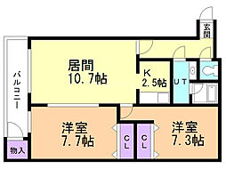 ロームラス桑園 2LDKの間取図画像