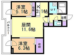 レジデンスN517 2LDKの間取図画像