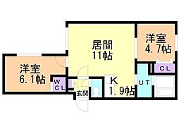 ラグジースペース南円山 2LDKの間取図画像