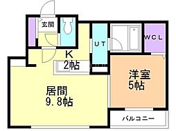 ダイヤモンドヤマハナ 1LDKの間取図画像