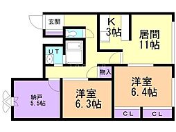 メゾン伏見 2SLDKの間取図画像