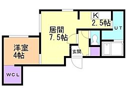 Porte・bonheurNishisen6jo 1LDKの間取図画像