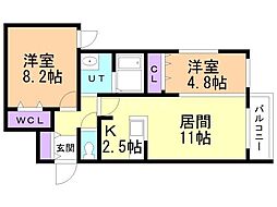 ウエリスアーバン南8条 2LDKの間取図画像
