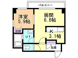 メヌエット南8条 1LDKの間取図画像