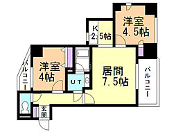 ライオンズプラザ植物園 2LDKの間取図画像