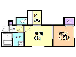 パームツリー 1DKの間取図画像