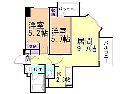 レジディア南一条イースト 2LDKの間取図画像