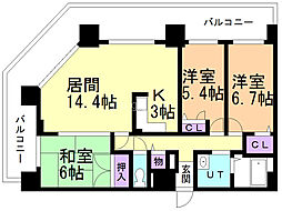 南円山シャトー桂和 2SLDKの間取図画像