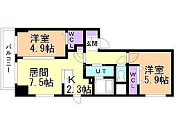 アルファスクエア中島公園 2LDKの間取図画像