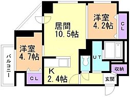 グランカーサ南6条 2LDKの間取図画像