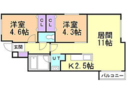 リアンジュ・宮の森 2LDKの間取図画像