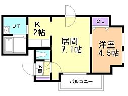 クレエル大通 1LDKの間取図画像