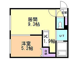 パレンテN3 1LDKの間取図画像