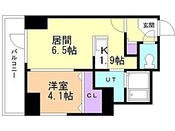 グランカーサ南6条 1LDKの間取図画像