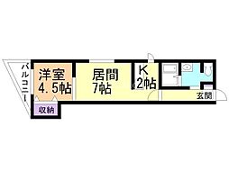 アルバローズ桑園 1LDKの間取図画像
