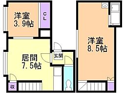 プライムハウス宮の森壱番館 2DKの間取図画像