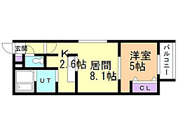 ブランシャール行啓通 1LDKの間取図画像