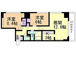 レジディア大通公園 2LDKの間取図画像